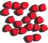 20 10mm Flat Cut Window Heart Beads Opaque Red w/ Speckles